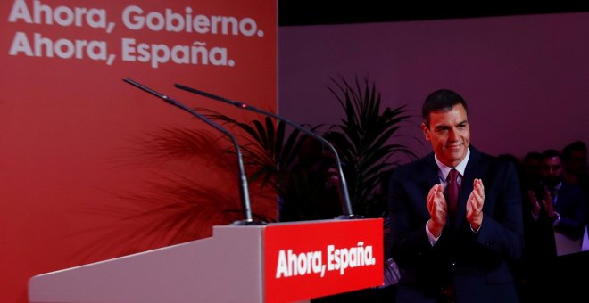El secretario general del PSOE y presidente del Gobierno en funciones, Pedro Sánchez, durante la presentación de la campaña electoral de los socialistas para las elecciones del 10 de noviembre. EFE/Ballesteros
