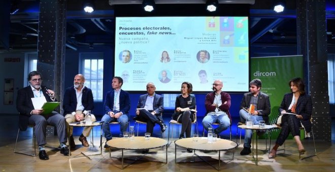 Imagen del debate a seis partidos organizado por la Asociación de Directores de Comunicación en la Fundación Telefónica. DC