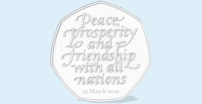 Imagen del diseño de la moneda conmemorativa con las fecha inicial del brexit, previsto para el 29 de marzo de 2019.- TESORO DE REINO UNIDO