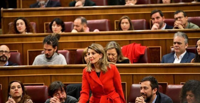 La futura ministra de Trabajo y diputada de Galicia, Yolanda Díaz, durante la investidura de Pedro Sánchez. / Unidas Podemos