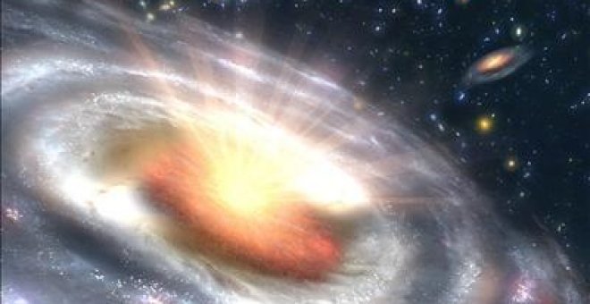Imagen del crecimiento de un agujero negro, llamado quásar, en el centro de una galaxia lejana. Los tenebrosos agujeros negros, que hasta hace casi medio siglo eran desconocidos en la astronomía, en realidad abundan en el Universo, según los últimos descu