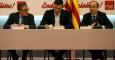 El secretario general del PSOE, Pedro Sánchez y el presidente y el primer secretario del PSC, Àngel Ros  y Miquel Iceta, respectivamente, durante la reunión del pasado lunes la comisión ejecutiva de los socialistas catalantes.