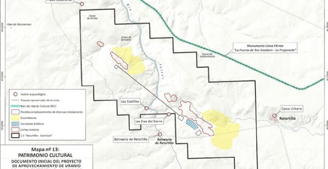 Mapa del proyecto de la mina de uranio en la provincia de Salamanca.