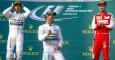 Lewis Hamilton celebra su victoria en el podio junto a Rosberg y Vettel. / DIEGO AZUBLE / EFE