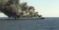 Fotografía facilitada por un viajero evacuado que muestra el incendio de un ferry de la compañía Acciona Trasmediterránea que había zarpado poco antes del mediodía desde el puerto de Palma con destino a Valencia. / EFE