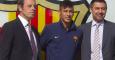 Bartomeu y Rosell rodean a Neymar en el día de su presentación.