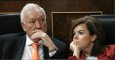 La vicepresidenta del Gobierno, Soraya Sáenz de Santamaría, y el ministro de Asuntos Exteriores, José Manuel García Margallo,en el Congreso de los Diputados. Archivo EFE