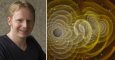 El científico Christian Ott junto a una imagen de las ondas gravitatorias que investiga.