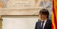 El presidente de la Generalitat de Catalunya, Carles Puigdemont, durante la declaración institucional que ha ofrecido en el Palau de la Generalitat para valorar la figura y la trayectoria de la diputada de Junts pel Sí y expresidenta de Ómnium Cultural Mu