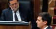 El líder de Ciudadanos, Albert Rivera, ha reprochado a Mariano Rajoy haber puesto "en jaque al rey" al rechazar someterse a una votación de investidura, durante el segundo debate del candidato a presidente Pedro Sánchez. EFE/Javier Lizón