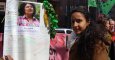 Berta Zúñiga Cáceres, hija de la líder lenca asesinada, pide justicia ante la embajada de Honduras en Bruselas. FRIENDS OF EARTH EUROPE.