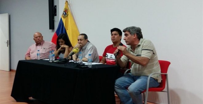 Representantes del Movimiento de Solidaridad con Venezuela durante la rueda de prensa. - EUROPA PRESS