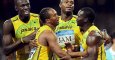 Fotografía de archivo del 22 de agosto de 2008, que muestra a los atletas jamaicanos, de izquierda a derecha, Usain Bolt, Michael Frater, Asafa Powell, y Nesta Carter mientras celebran su triunfo en la final de relevos 4x100 en los Juegos de Pekín.| EFE