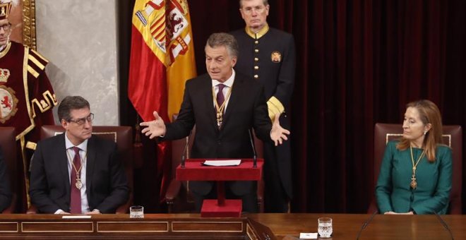 El presidente de Argentina, Mauricio Macri, durante su intervención en el Congreso de los Diputados. /EFE