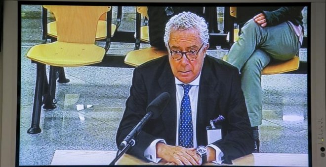 Imagen del monitor de la sala de prensa de la Audiencia nacional del expresidente de la constructora Isolux Luis Delso. EFE/Santi Donaire