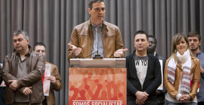 El exsecretario general del PSOE Pedro Sánchez durante su intervención en un acto público en La Rioja. EFE/Fernando Díaz