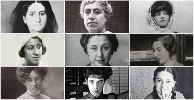 De izquierda a derecha y de arriba a abajo; Cecilia Böhl, Caterina Albert, Colette, Concha Méndez, Luisa Carnés, Magda Donato, Mary MacLane, Jane Auer y Lenore Kandel