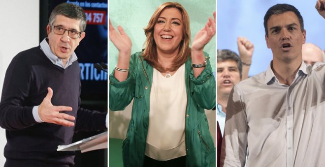 Los aspirantes a la Secretaría General del PSOE: Patxi López, Susana Díaz; y Pedro Sánchez. EFE