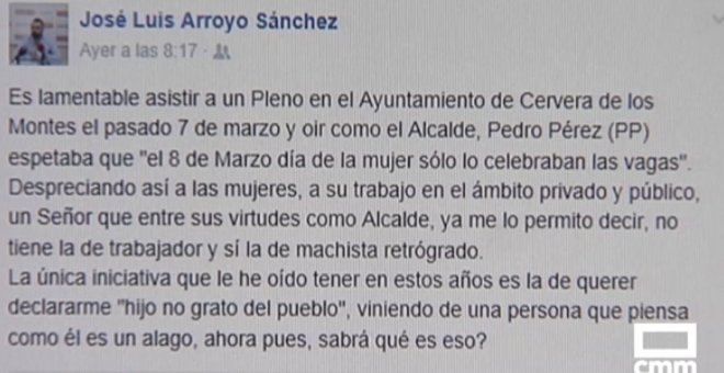 Denuncia que ha difundido José Luis Arroyo a través de su perfil de Facebook