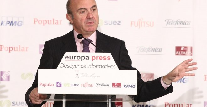 El ministro de Economía, Luis de Guindos, durante los Desayunos Informativos de Europa Press. E.P.