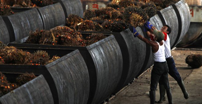 Trabajadores en una planta de aceite de palma en Malingping, Indonesia. REUTERS