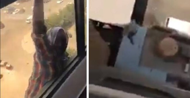 Captura del vídeo en el que se ve a la mujer colgada de la ventana.