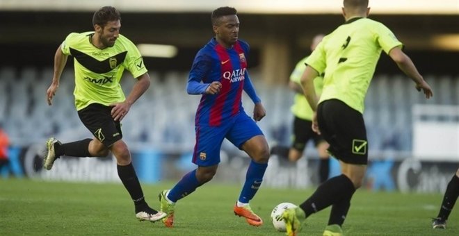 Un momento del Barça B-Eldense del pasado sábado.