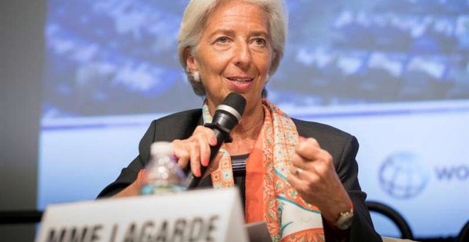 Fotografía de Christine Lagarde durante un encuentro durante la reunión de primavera del FMI y el Banco Mundial que se celebra esta semana. | EFE