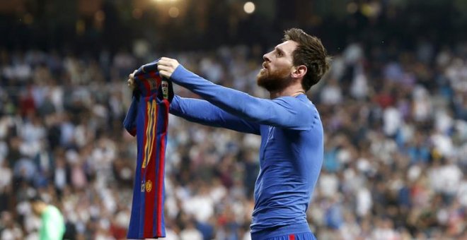 El crack argentino Leo Messi celebra la puntilla frente al Real Madrid.- EFE