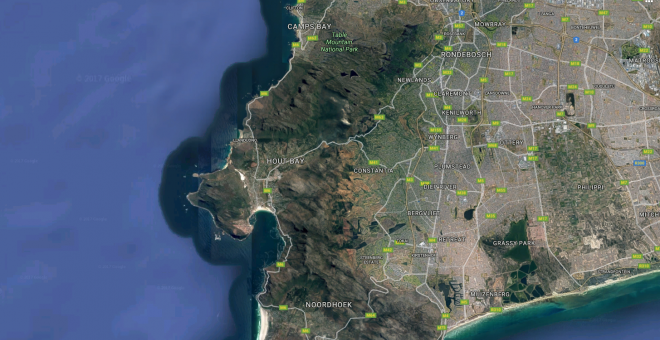 Imagen de satélite de Google de Hout Bay, Sudáfrica./ Google Maps