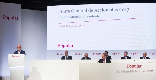 El presidente del Banco Popular, Emilio Saracho, durante su intervención en la junta de accionistas de la entidad. E.P.