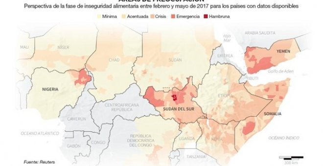 Cuatro países situados entre África Central y Oriente Medio —Nigeria, Somalia, Sudán del Sur y Yemen— se encuentran en riesgo de inanición a causa de los conflictos bélicos y la sequía / REUTERS