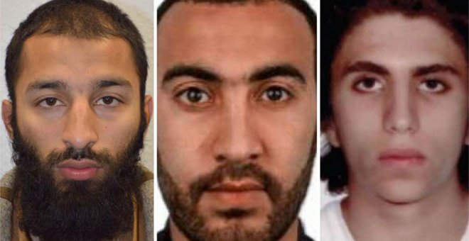 Los tres terroristas de los atentados de Londres, con Zaghba a la derecha.