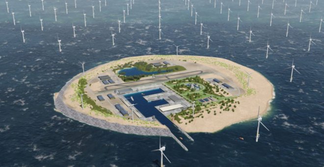Ilustración del gran parque eólico con isla artificial proyectado en el mar del Norte./TENNET