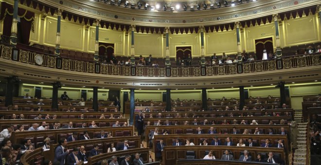 Un momento del pleno del Congreso, durante la moción de censura de Unidos Podemos contra Mariano Rajoy. EFE/Luca Piergiovanni