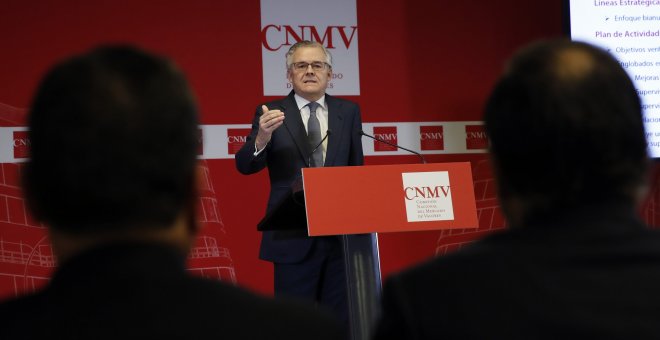 El presidente de la CNMV, Sebastián Albella, en la presentación del plan de actividades del regulador de la bolsa española. EFE