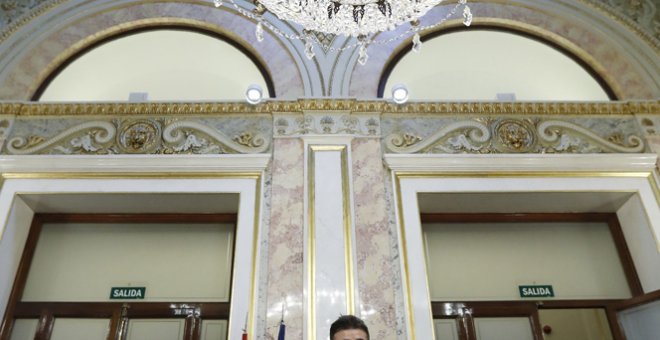 El portavoz de ERC en el Congreso, Gabriel Rufián,duran te su comparecencia ante los medios tras la sesión de control al Gobierno.EFE/Juan Carlos Hidalgo