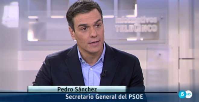 El líder del PSOE, Pedro Sánchez, durante su entrevista en Telecinco.