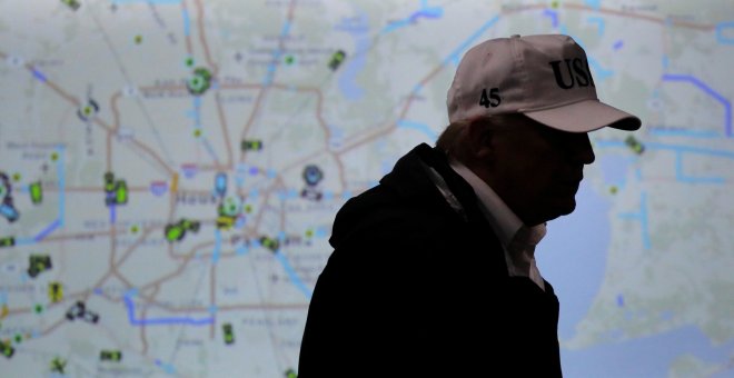El presidente de Estados Unidos, Donald Trump, durante su visita a Texas con motivo del paso del huracán Harvey. - REUTERS
