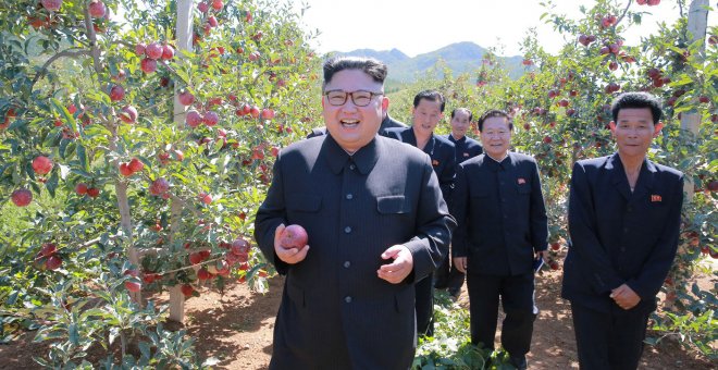 El dictador norcoreano Kim Jong Un durante una visita a una plantación de frutas. /REUTERS