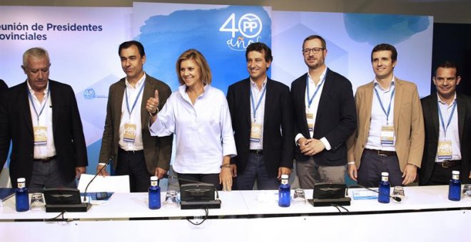Cospedal, Maillo, Maroto, Casado, Arenas y cargos del PP balear en la interprovincial del partido en Mallorca. EFE/LLITERES