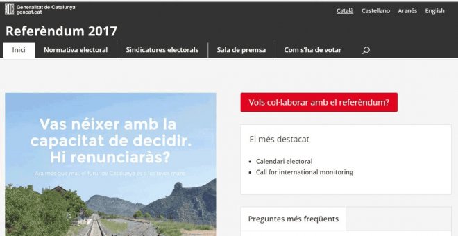 Pàgina oficial del referèndum que el jutge va ordenar desactivar