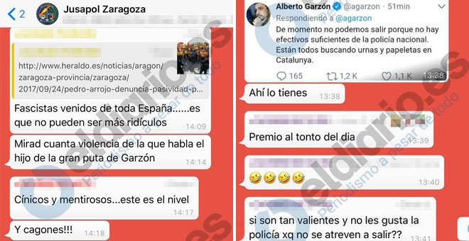 Capturas de la conversación de WhatsApp entre varios agentes de la Policía. / eldiario.es