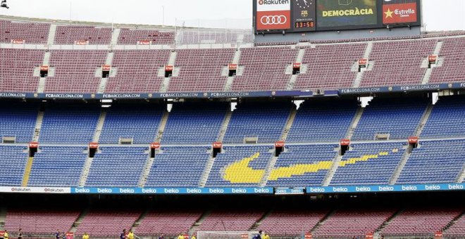 Vista general del partido correspondiente a la séptima jornada de LaLiga Santander entre el Barcelona y Las Palmas disputado en el estadio Camp Nou a puerta cerrada./EFE