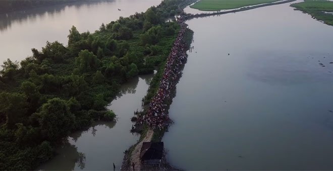 Imagen que muestra a miles de personas tratando de llegar a Bangladesh. - ACNUR