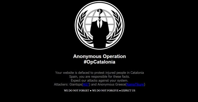 Imagen de una de las páginas atacadas por grupos vinculados a Anonymous en el contexto de la 'Operación Catalunya'.