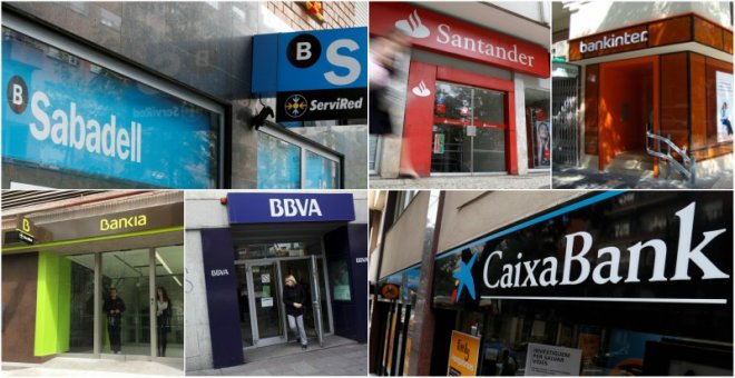 Oficinas de los mayores bancos españoles, Santander, BBVA,Caixabank, Bankia, Bankinter y Sabadell.