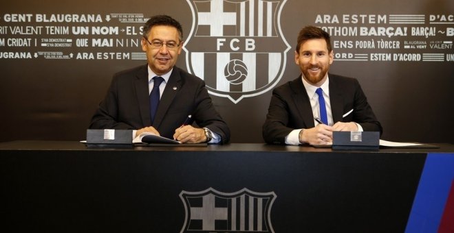 Messi renueva con el FC Barcelona hasta 2021. Miguel Ruiz/FBC