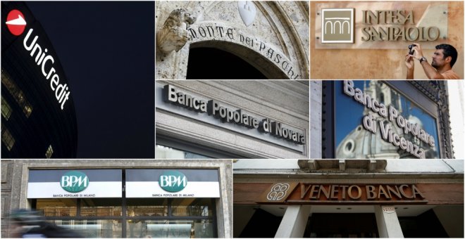 Logos de diversos bancos italianos. REUTERS