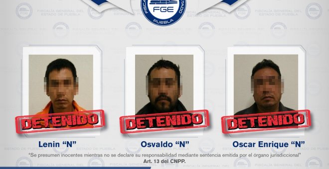 Imagen difundida por la Fiscalía General del Estado de Puebla de los tres detenidos